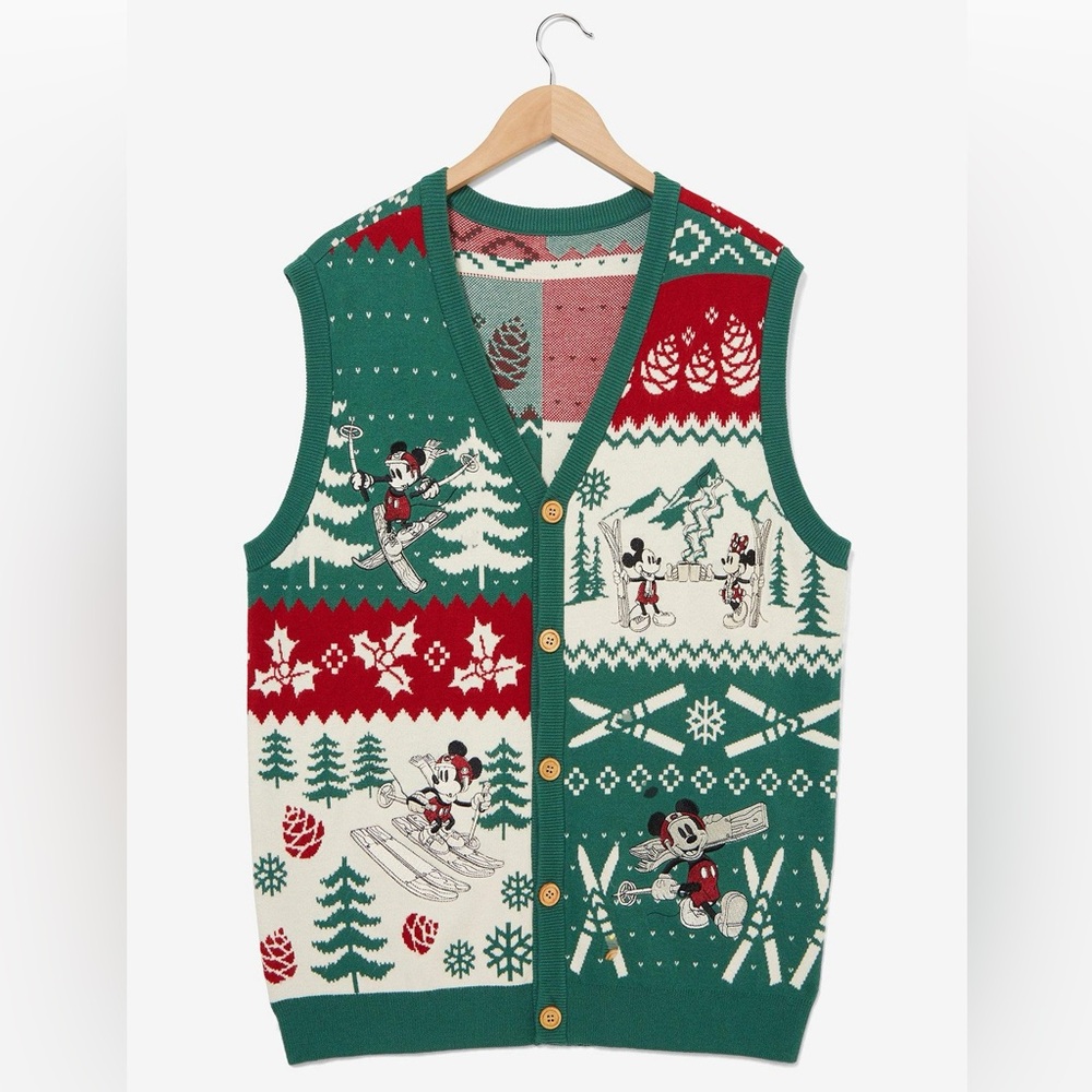Our Universe Disney Mickey Mouse Skiing Embroidered Sweater Vest, Size M